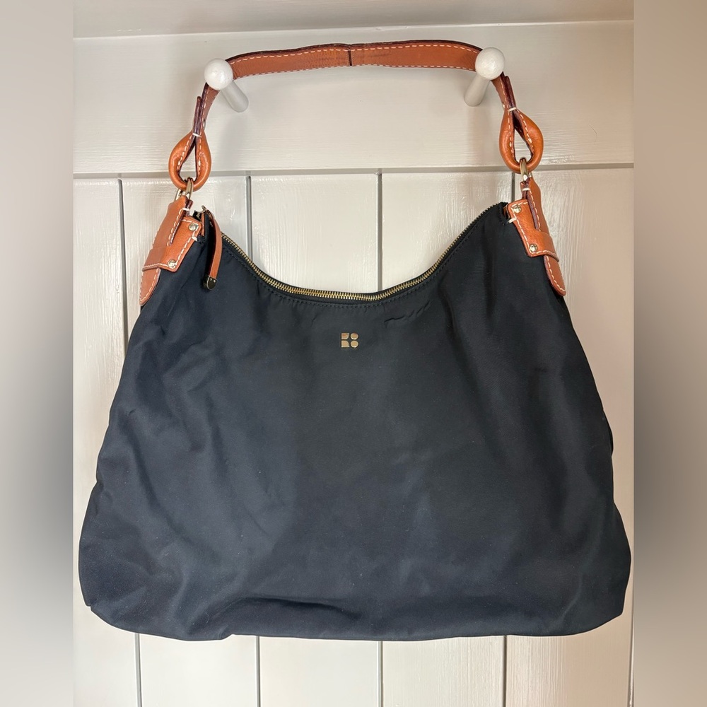 Kate Spade New York Vintage Black Microfiber w Brown leather purse